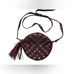 Rebecca Minkoff Bianca studded round leather canteen crossbody bag burgundy NWT